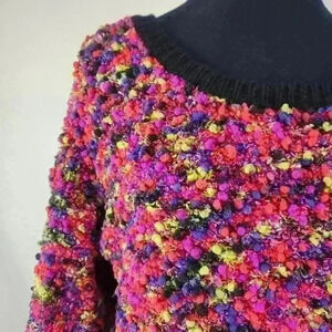 Ruby Rd Medium Brightly Colored‎ Scoop Neck Rich Boucle Knit Sweater 3/4 Sleeves